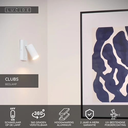 Lucide CLUBS - Bedlamp / Wandlamp - 1xGU10 - Wit - USP